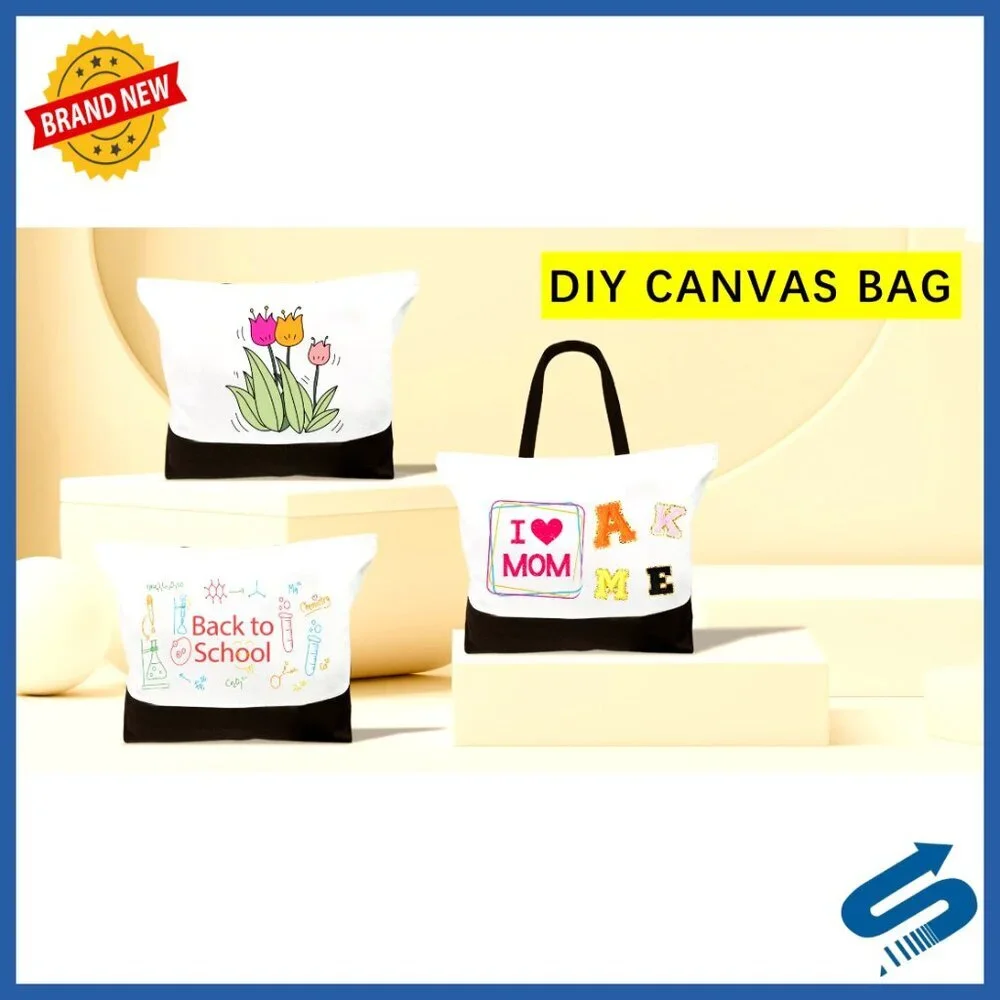 Blank Canvas Tote Bags for Sublimation DIY Crafting Polyester Reusable Grocery